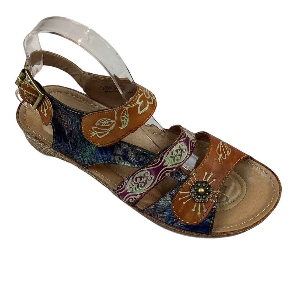 Women's Multi-Color Leather Slingback Sandal with Floral Accent